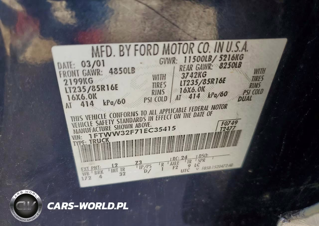 2001 Ford F350 Super Duty VIN:1FTWW32F71EC35415 - 12
