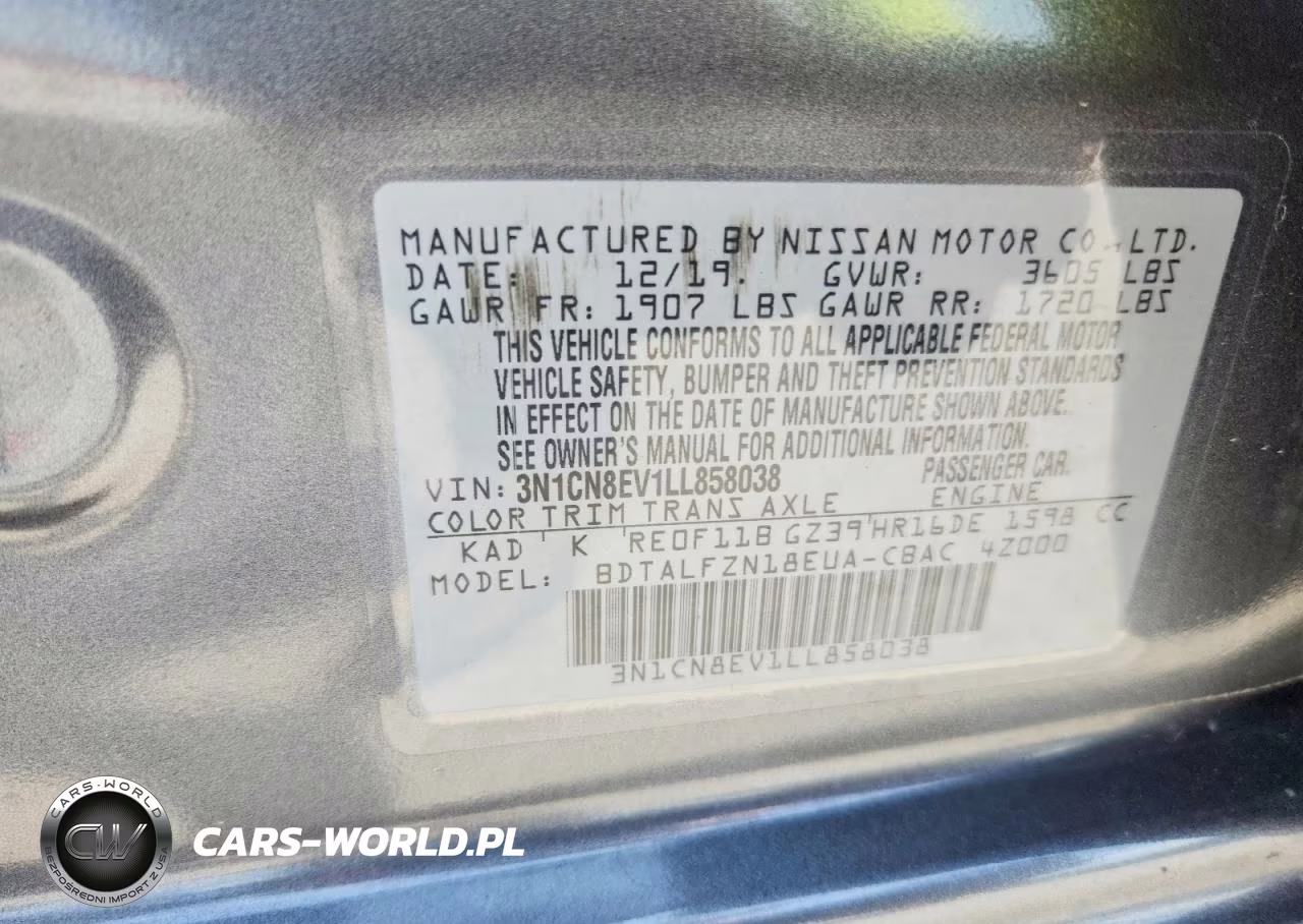 2020 Nissan Versa Sv VIN:3N1CN8EV1LL858038 - 12