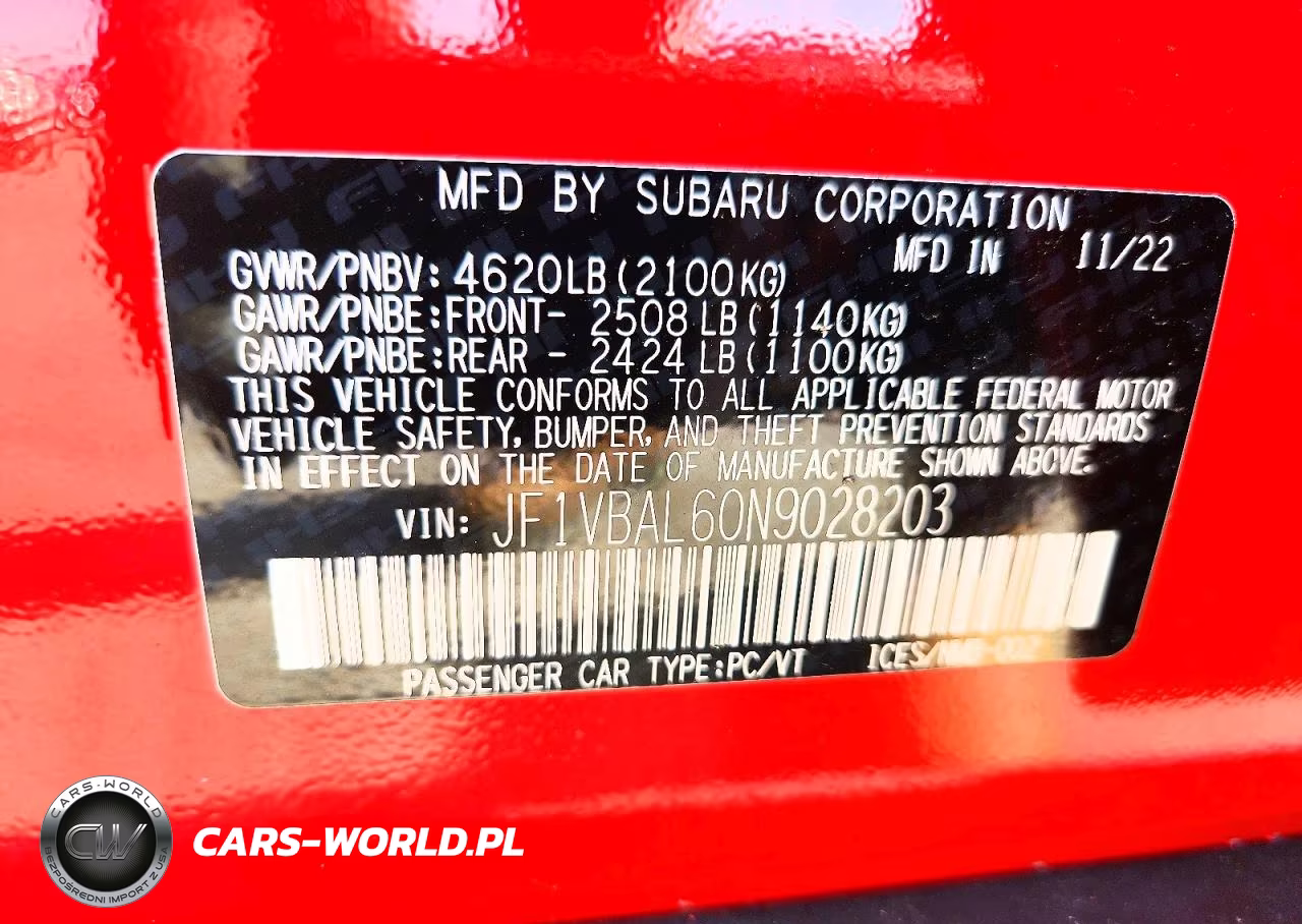 2022 Subaru Wrx Limited VIN:JF1VBAL60N9028203 - 12