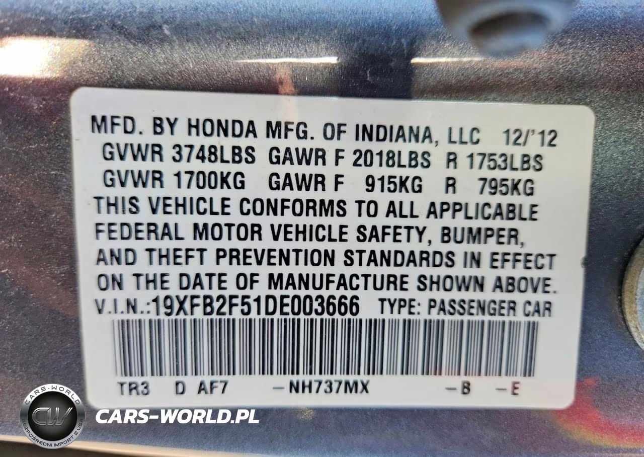 2013 Honda Civic Lx VIN:19XFB2F51DE003666 - 12