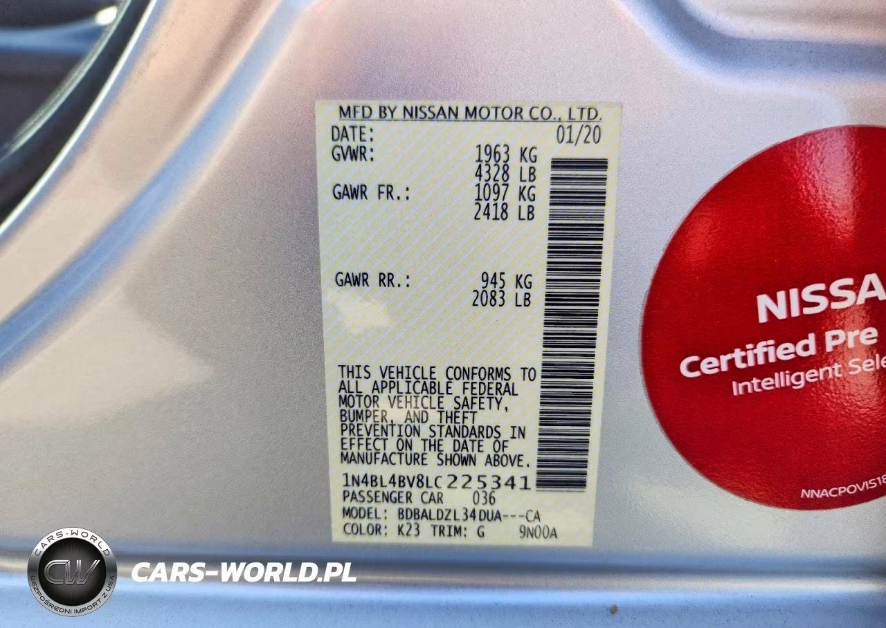 2020 Nissan Altima S VIN:1N4BL4BV8LC225341 - 13