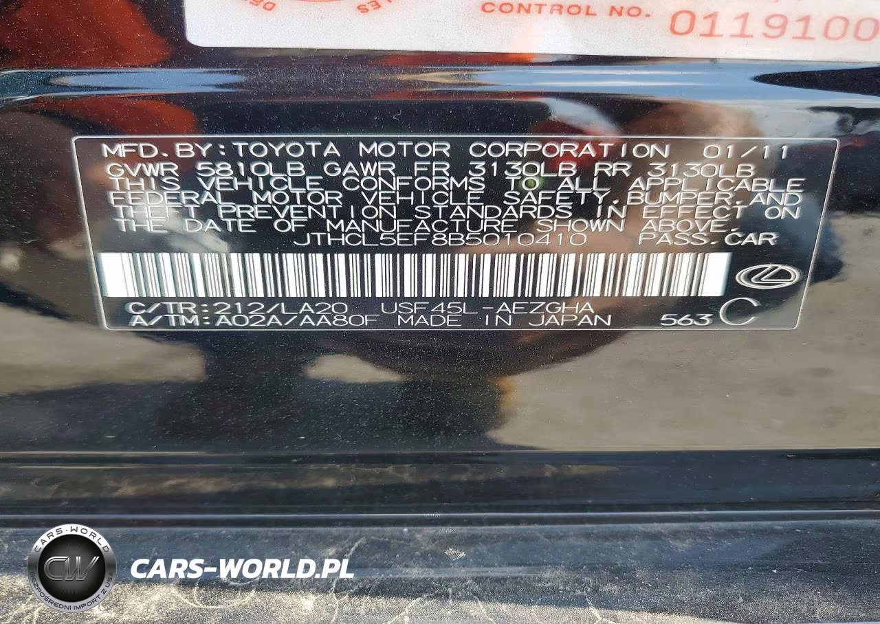 2011 Lexus Ls 460 Base VIN:JTHCL5EF8B5010410 - 12