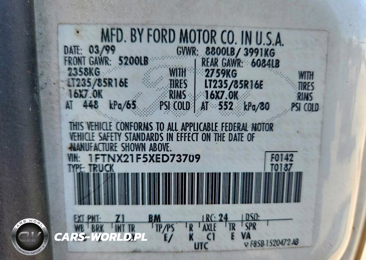 1999 Ford F250 Super Duty VIN:1FTNX21F5XED73709 - 12