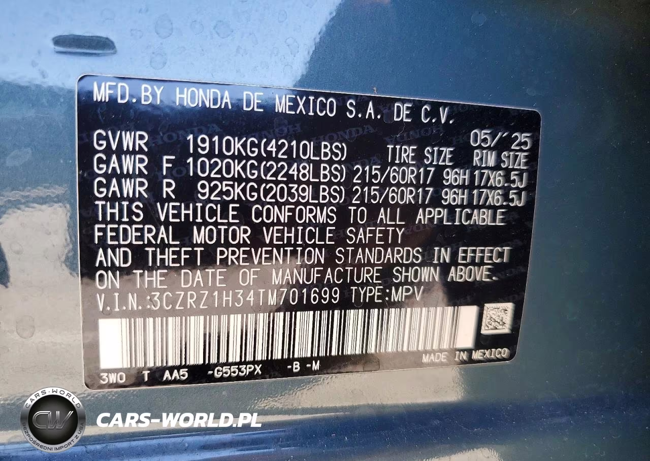 2026 Honda Hr-V Lx VIN:3CZRZ1H34TM701699 - 13
