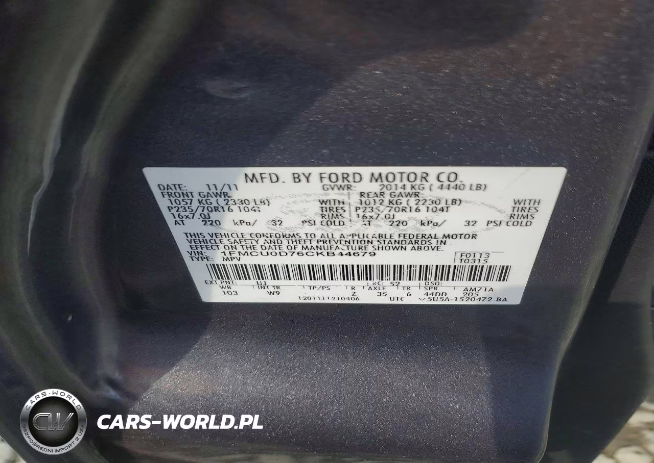 2012 Ford Escape Xlt VIN:1FMCU0D76CKB44679 - 12