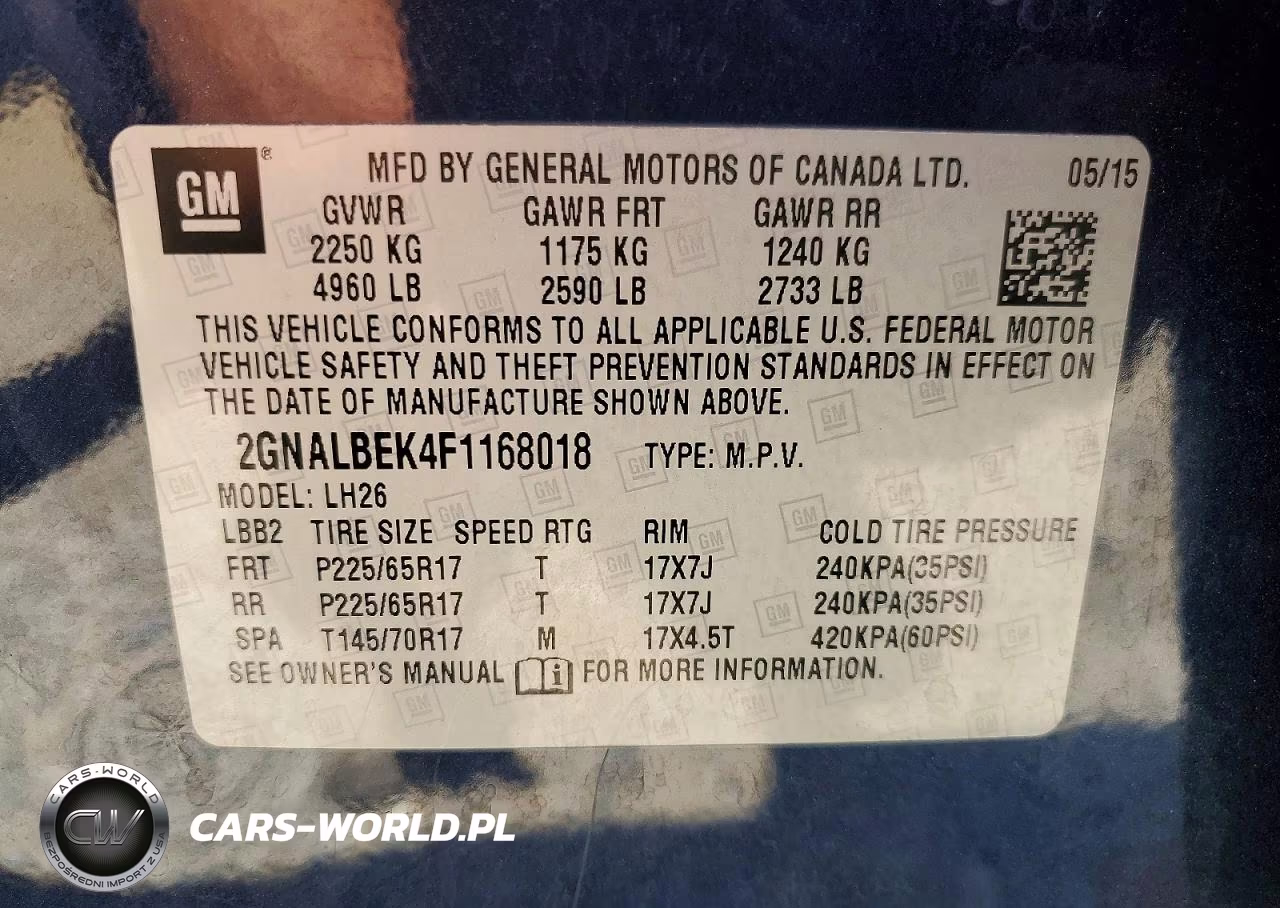 2015 Chevrolet Equinox Lt VIN:2GNALBEK4F1168018 - 13