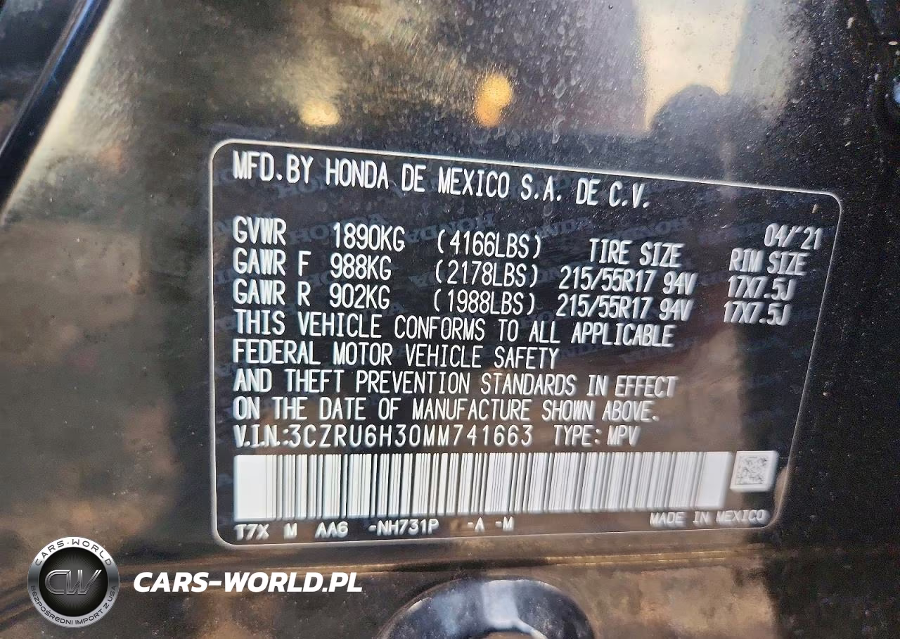2021 Honda Hr-V Lx VIN:3CZRU6H30MM741663 - 13