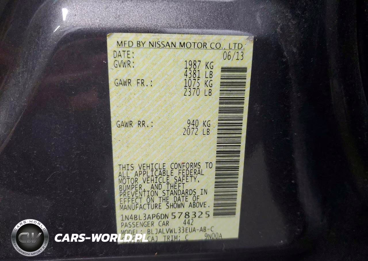2013 Nissan Altima 3.5 S VIN:1N4BL3AP6DN578325 - 12