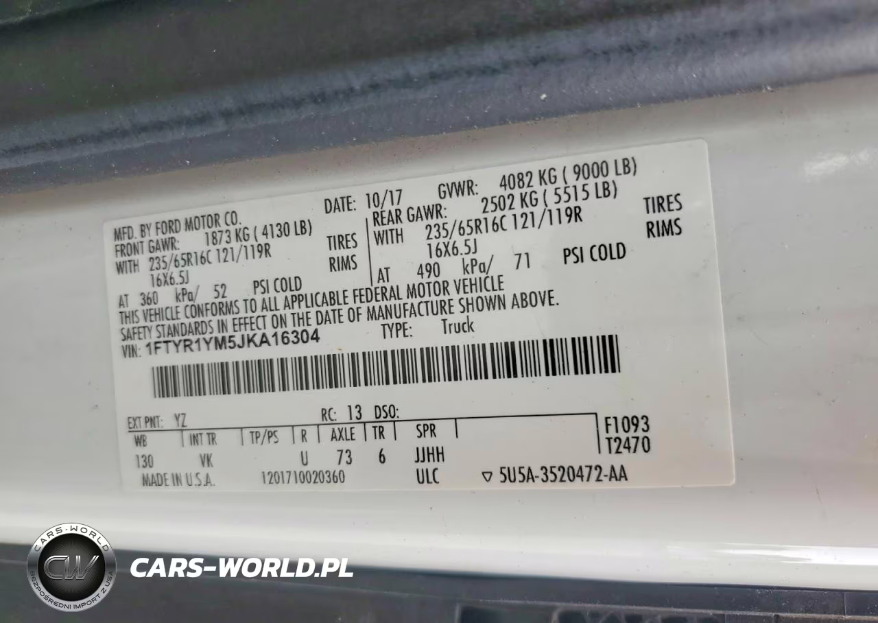 2018 Ford Transit T-250 VIN:1FTYR1YM5JKA16304 - 13