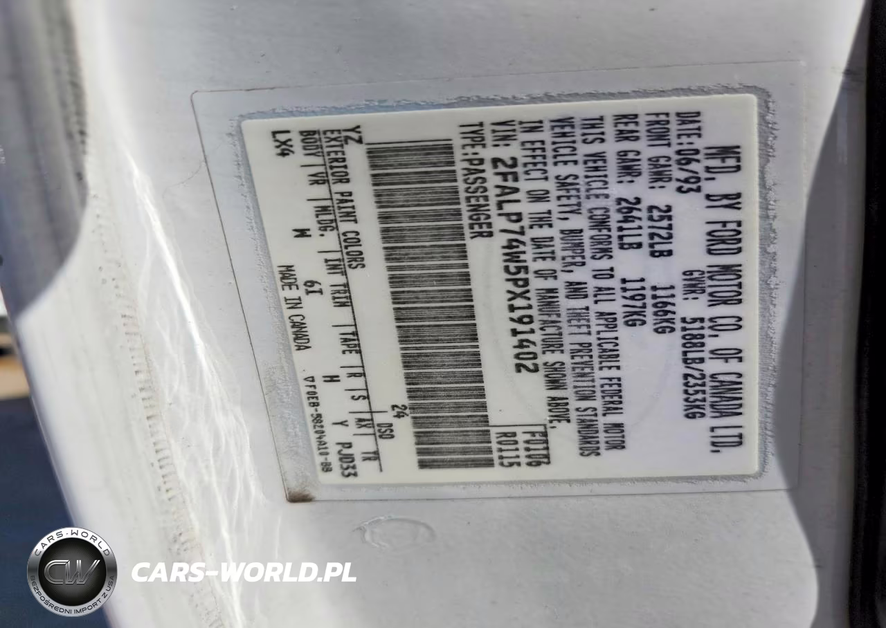 1993 Ford Crown Victoria Lx VIN:2FALP74W5PX191402 - 12