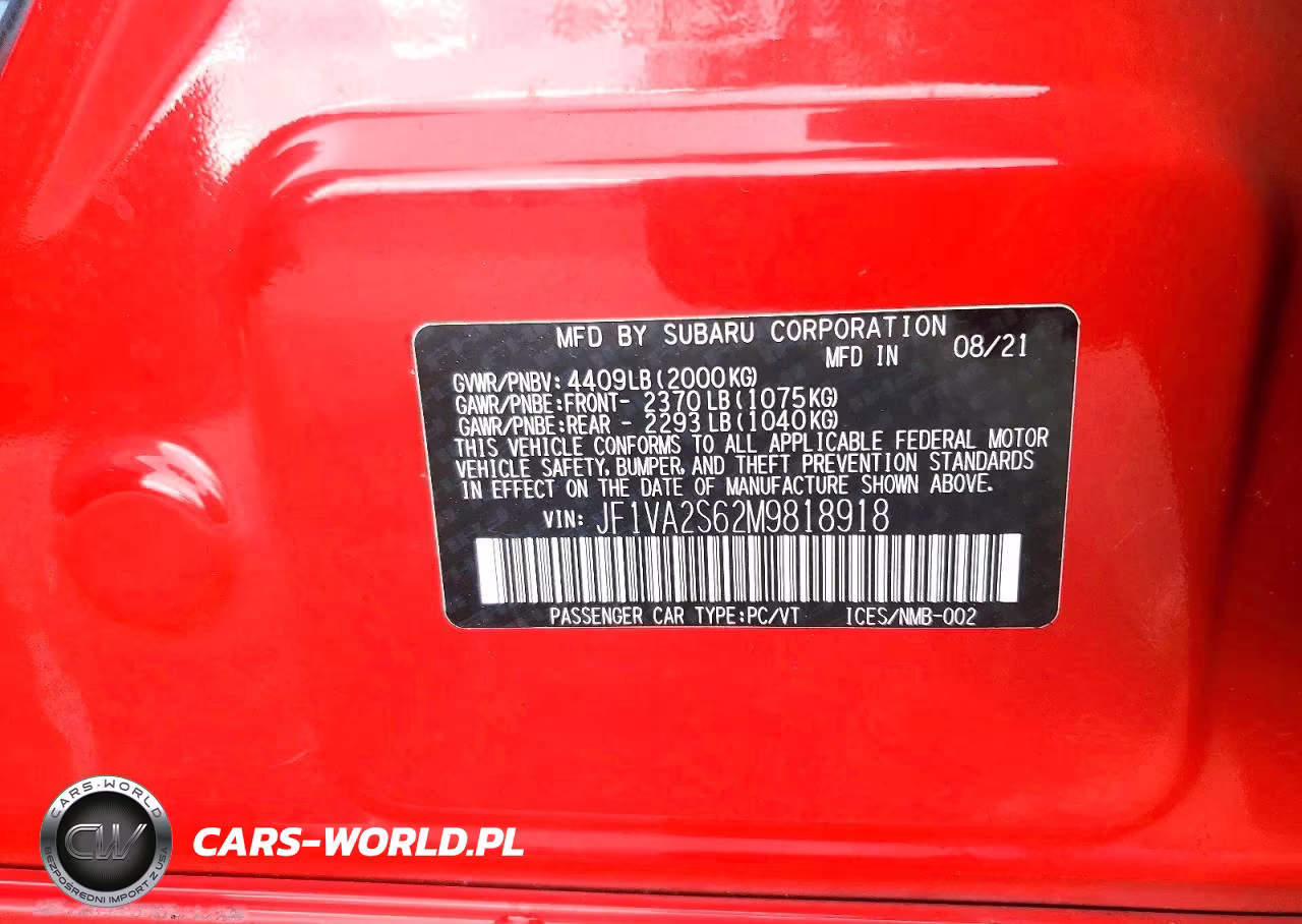 2021 Subaru Wrx Sti VIN:JF1VA2S62M9818918 - 12