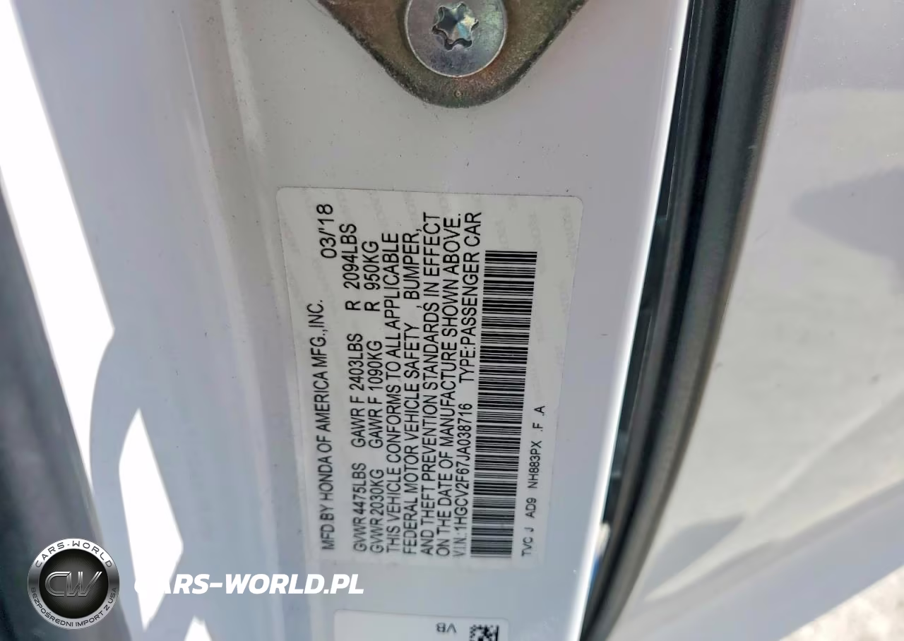 2018 Honda Accord Exl VIN:1HGCV2F67JA038716 - 12