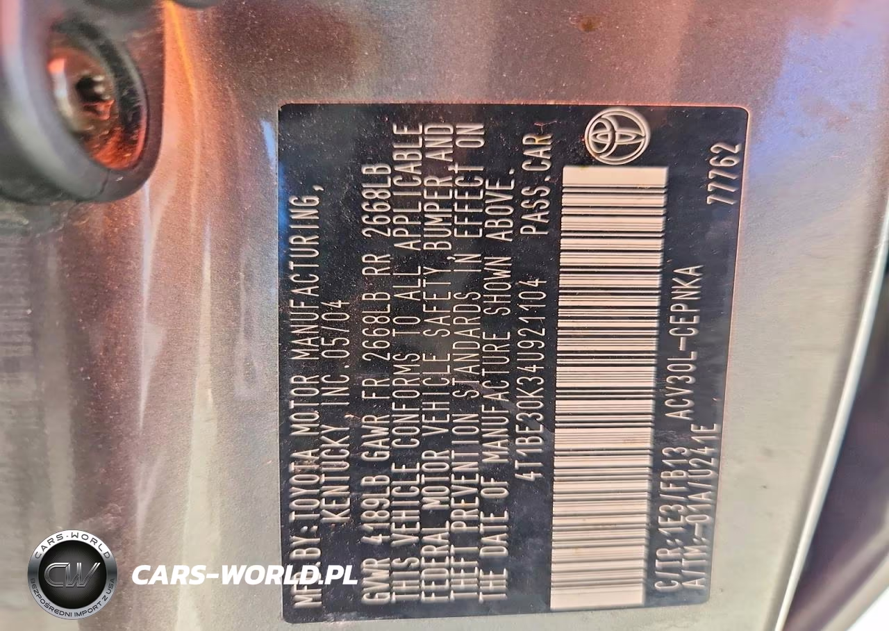 2004 Toyota Camry Le VIN:4T1BE30K34U921104 - 12