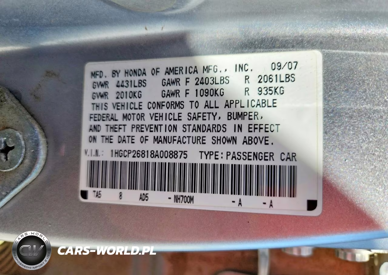2008 Honda Accord Exl VIN:1HGCP26818A008875 - 13