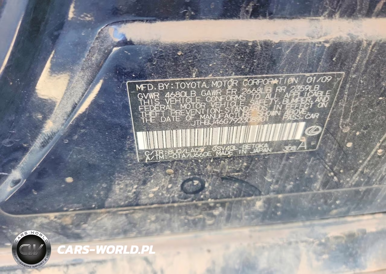 2009 Lexus Es 350 VIN:JTHBJ46G792308901 - 13