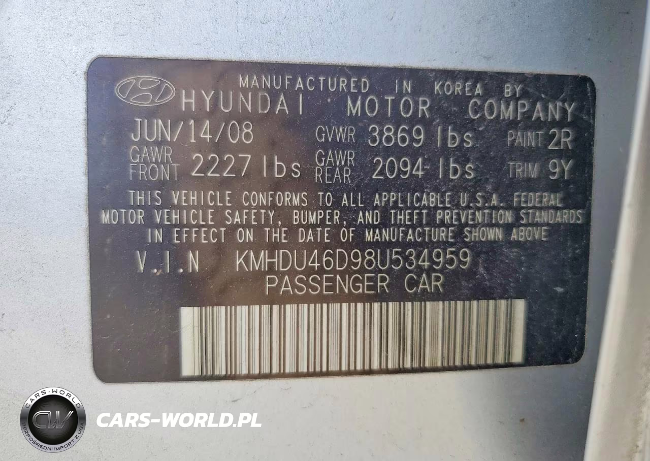 2008 Hyundai Elantra Gls VIN:KMHDU46D98U534959 - 12