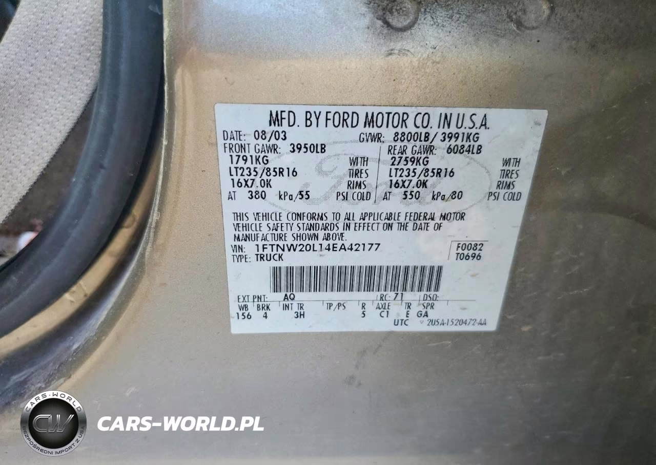 2004 Ford F250 VIN:1FTNW20L14EA42177 - 12