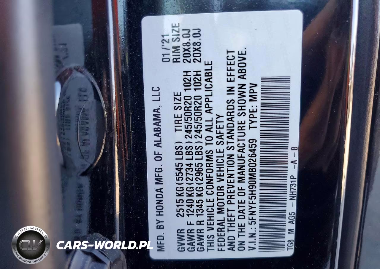 2021 Honda Pilot Touring VIN:5FNYF5H90MB026459 - 13