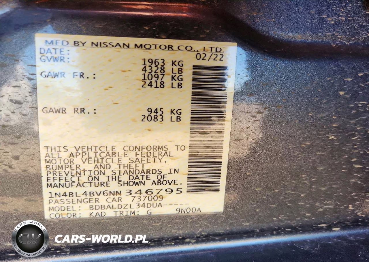 2022 Nissan Altima S VIN:1N4BL4BV6NN346795 - 12