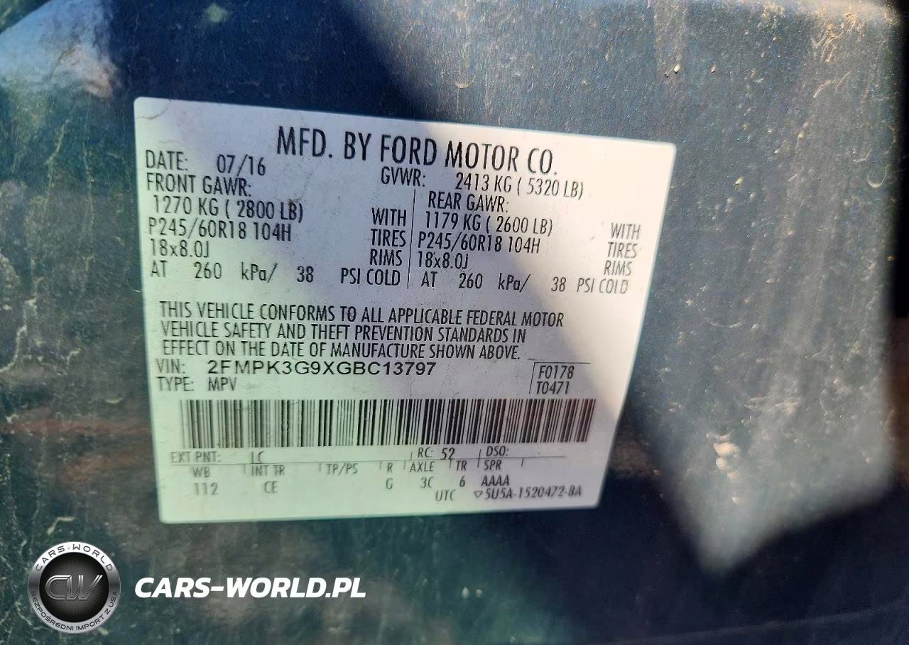 2016 Ford Edge Se VIN:2FMPK3G9XGBC13797 - 13
