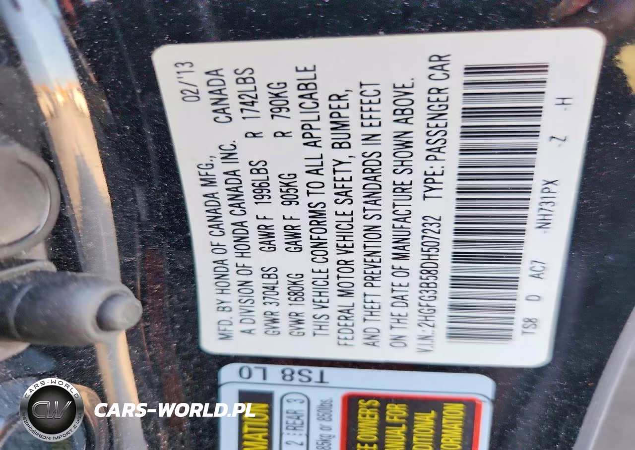 2013 Honda Civic Lx VIN:2HGFG3B58DH507232 - 13