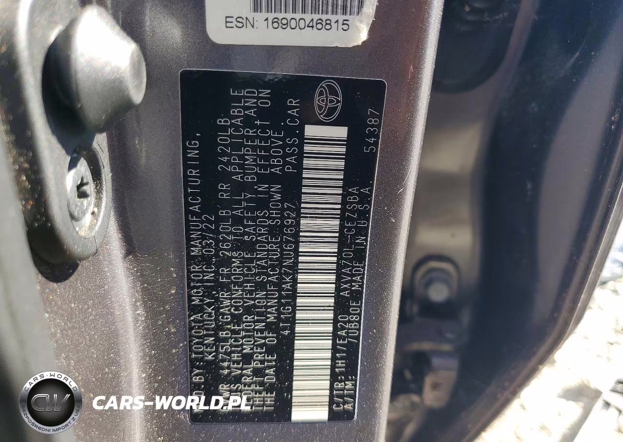 2022 Toyota Camry Se VIN:4T1G11AK7NU676927 - 12