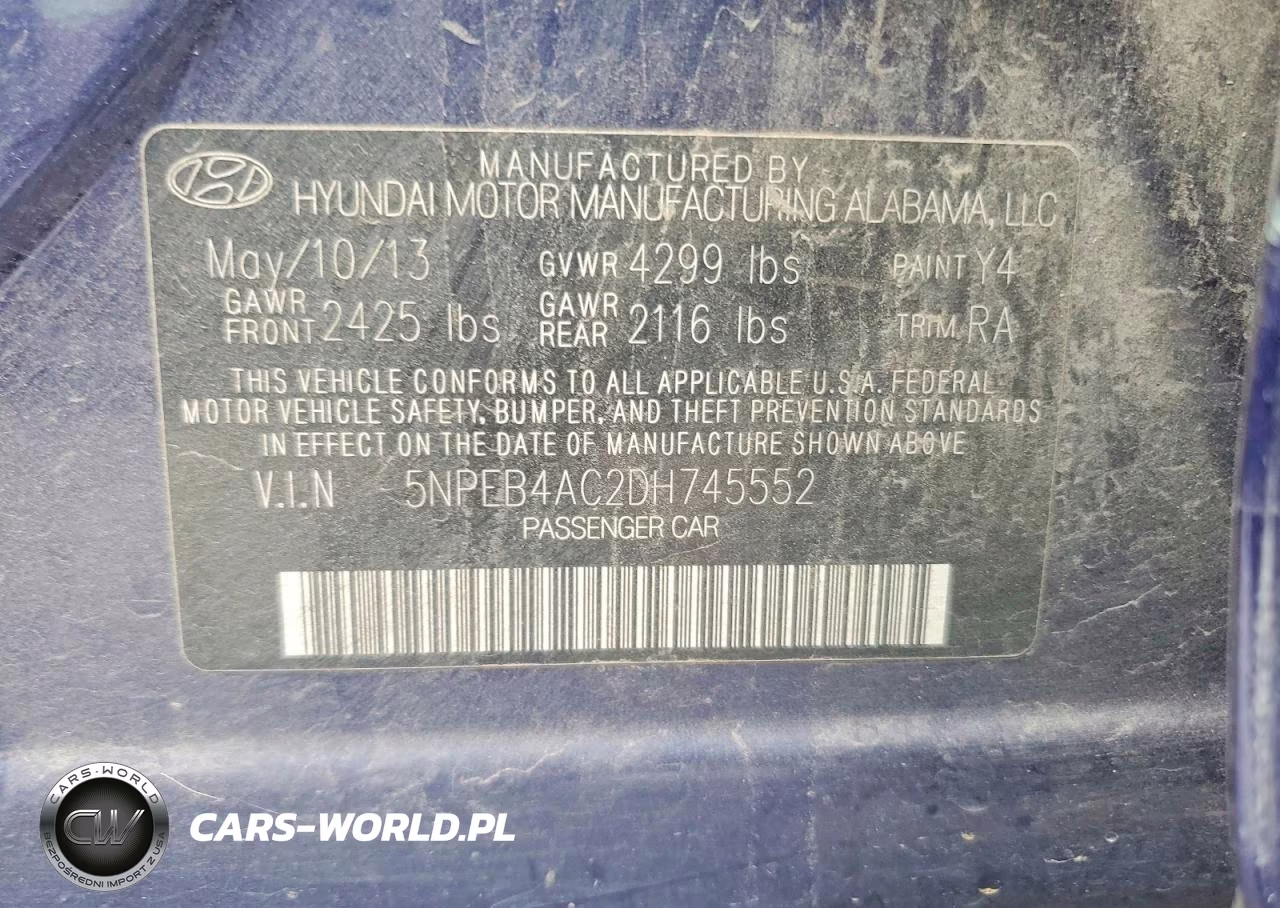 2013 Hyundai Sonata Gls VIN:5NPEB4AC2DH745552 - 12