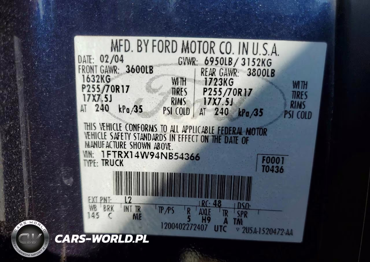 2004 Ford F150 VIN:1FTRX14W94NB54366 - 12