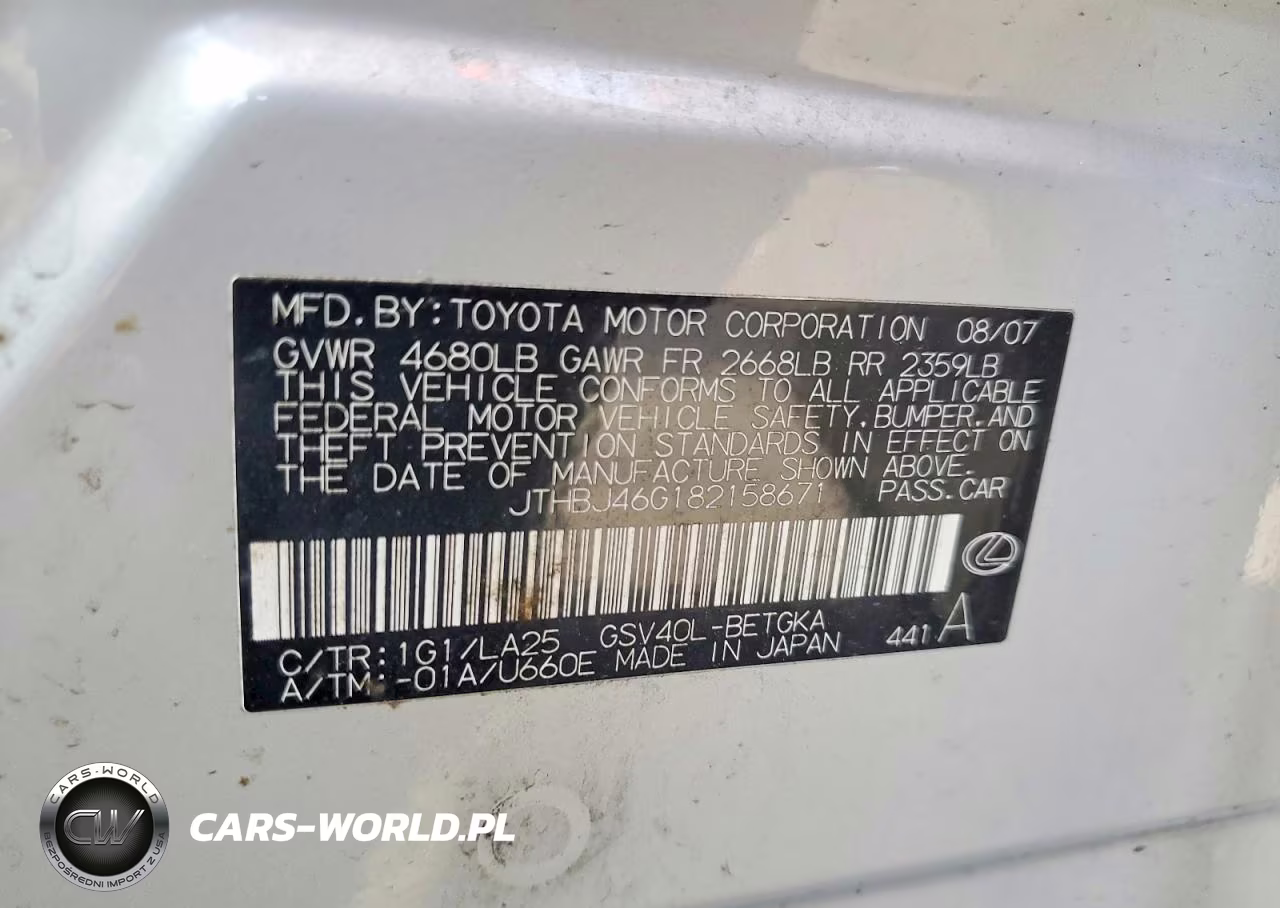 2008 Lexus Es 350 VIN:JTHBJ46G182158671 - 12