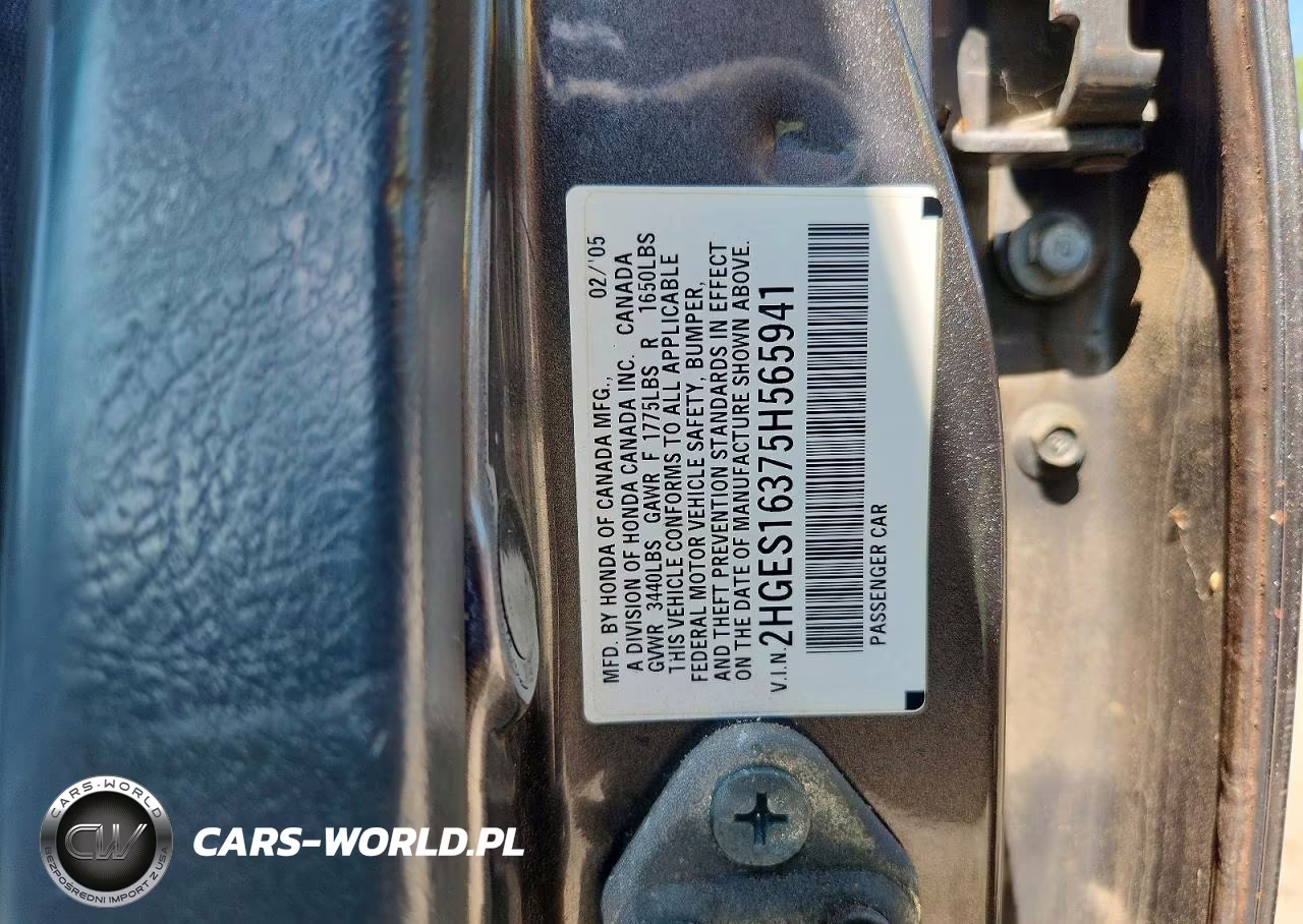 2005 Honda Civic Dx Vp VIN:2HGES16375H565941 - 12