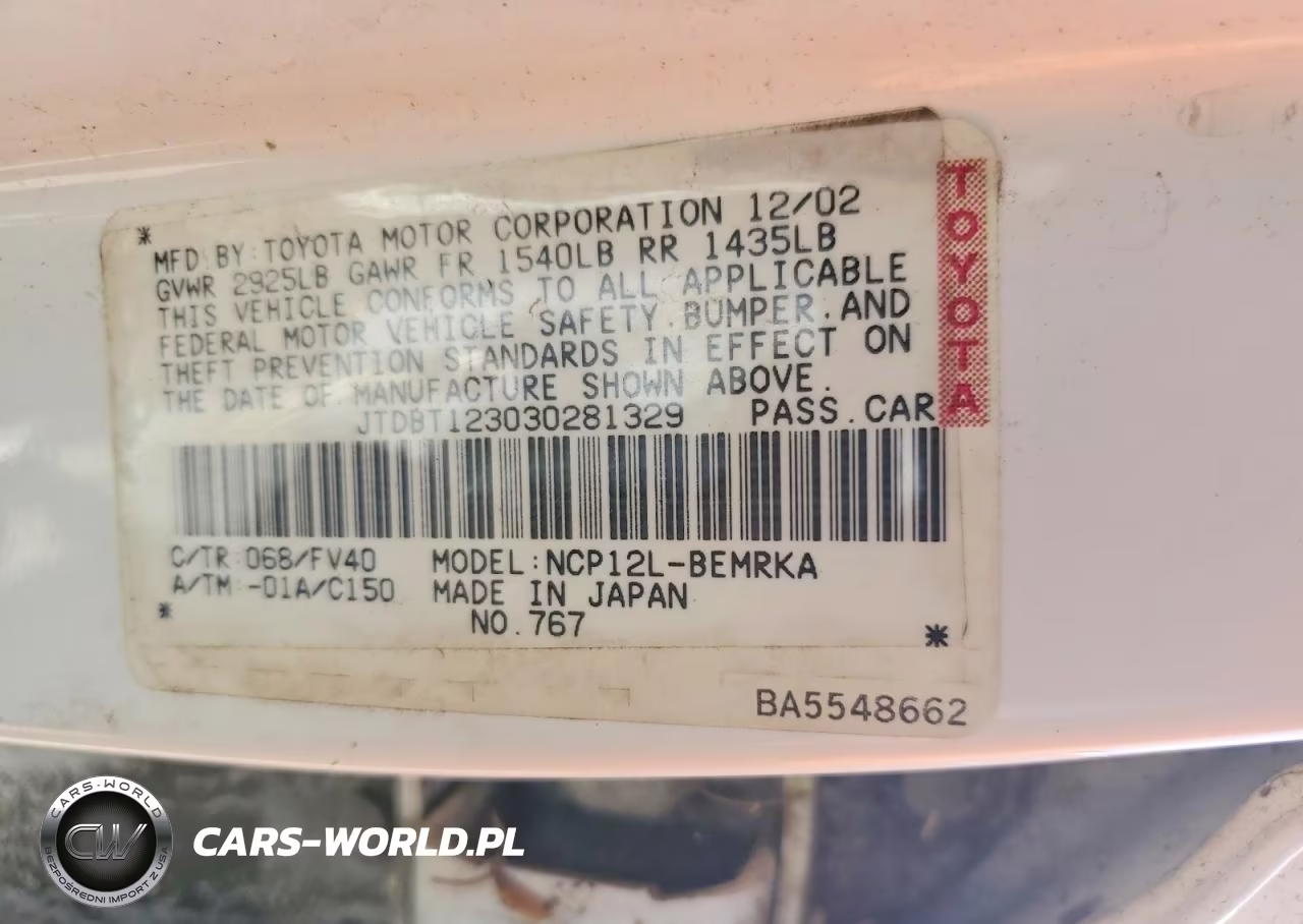 2003 Toyota Echo Base VIN:JTDBT123030281329 - 12