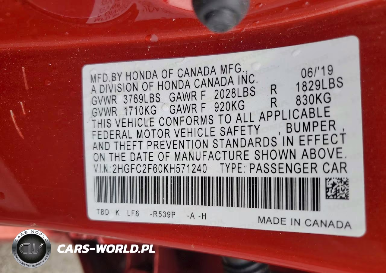 2019 Honda Civic Lx VIN:2HGFC2F60KH571240 - 13