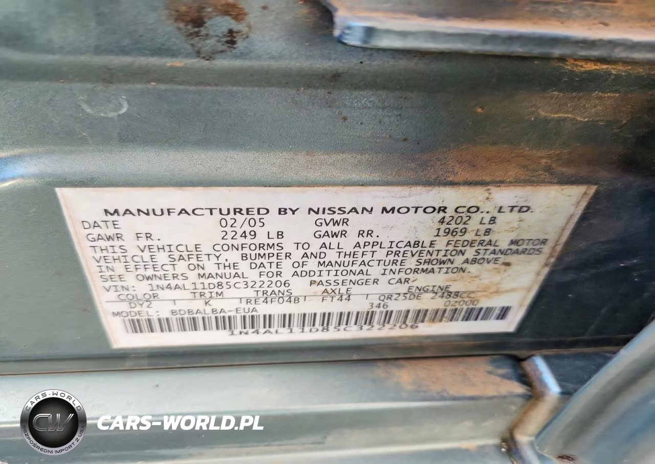 2005 Nissan Altima 2.5 VIN:1N4AL11D85C322206 - 13