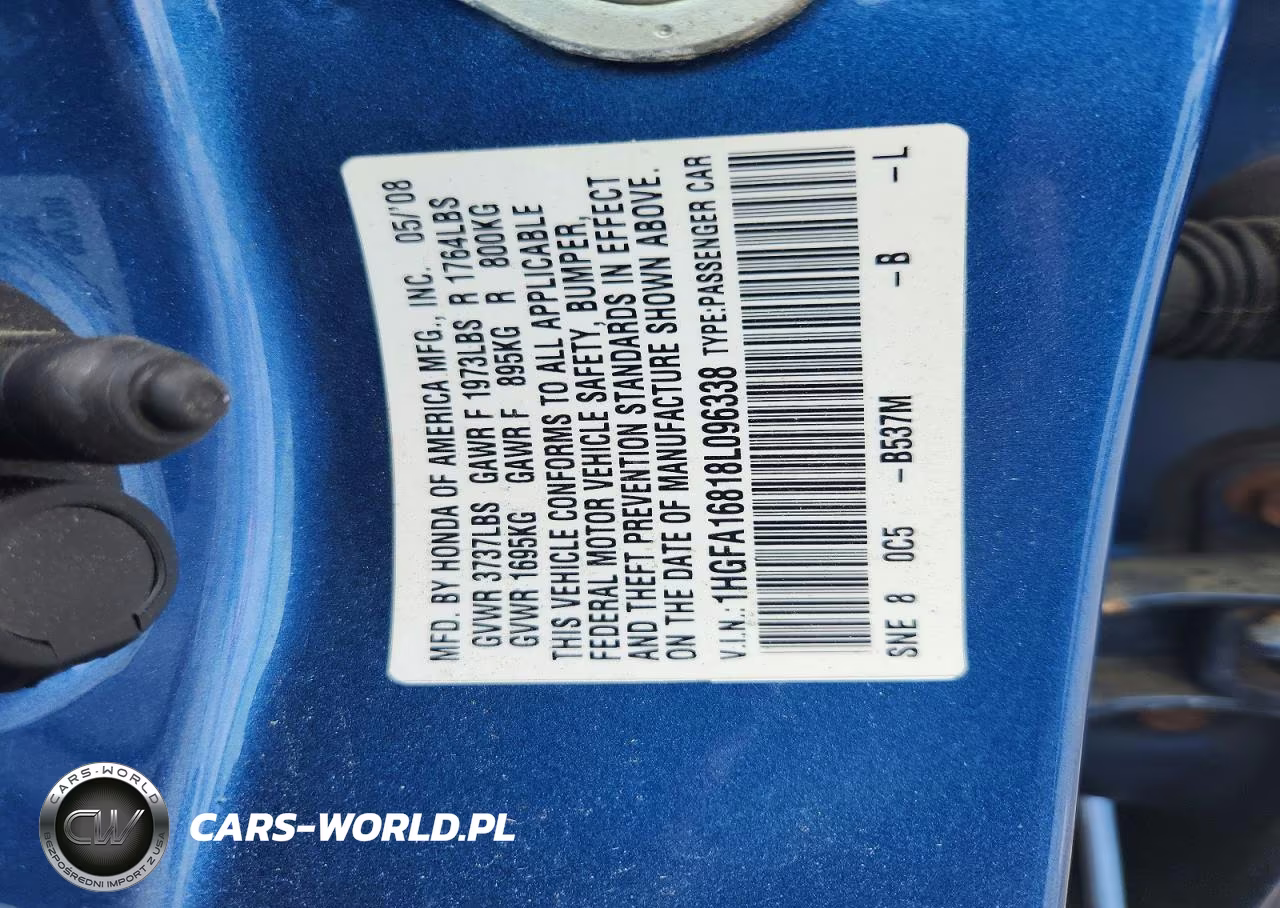 2008 Honda Civic Ex VIN:1HGFA16818L096338 - 12