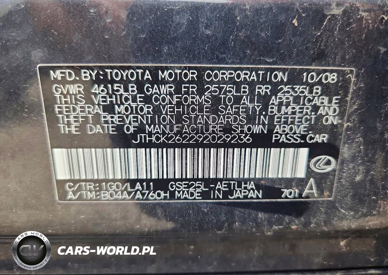 2009 Lexus Is 250 VIN:JTHCK262292029236 - 12