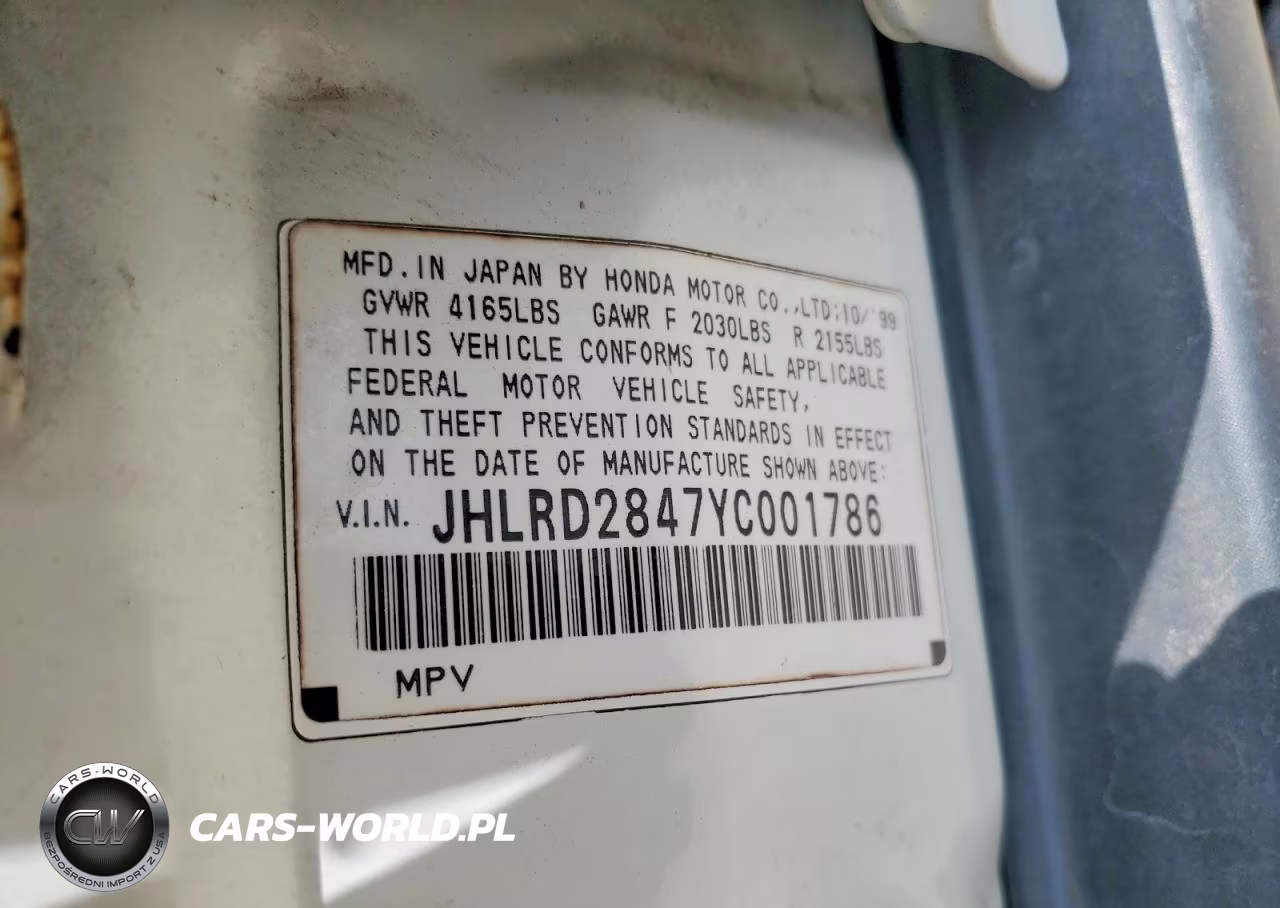 2000 Honda Cr-V Lx VIN:JHLRD2847YC001786 - 14