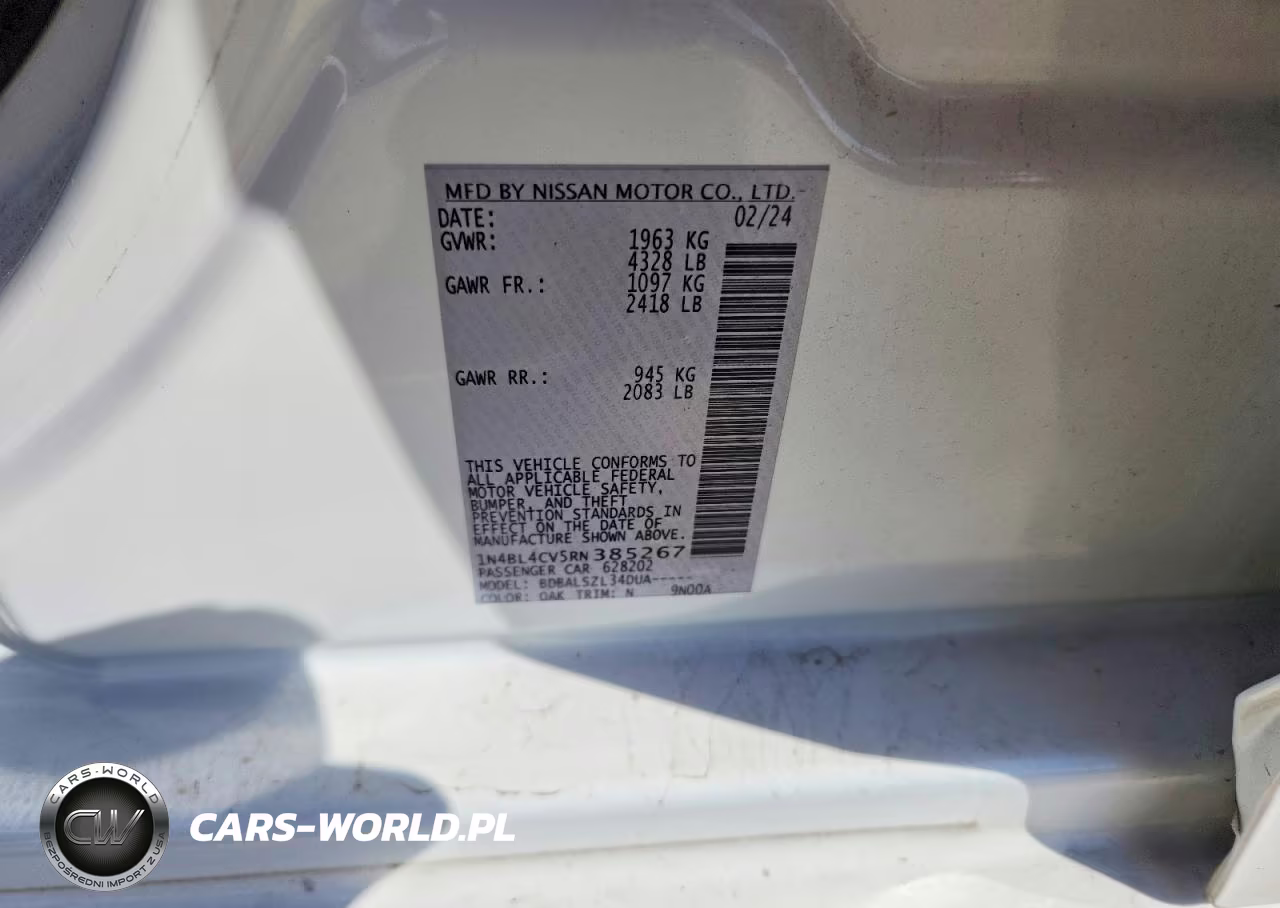 2024 Nissan Altima Sr VIN:1N4BL4CV5RN385267 - 12
