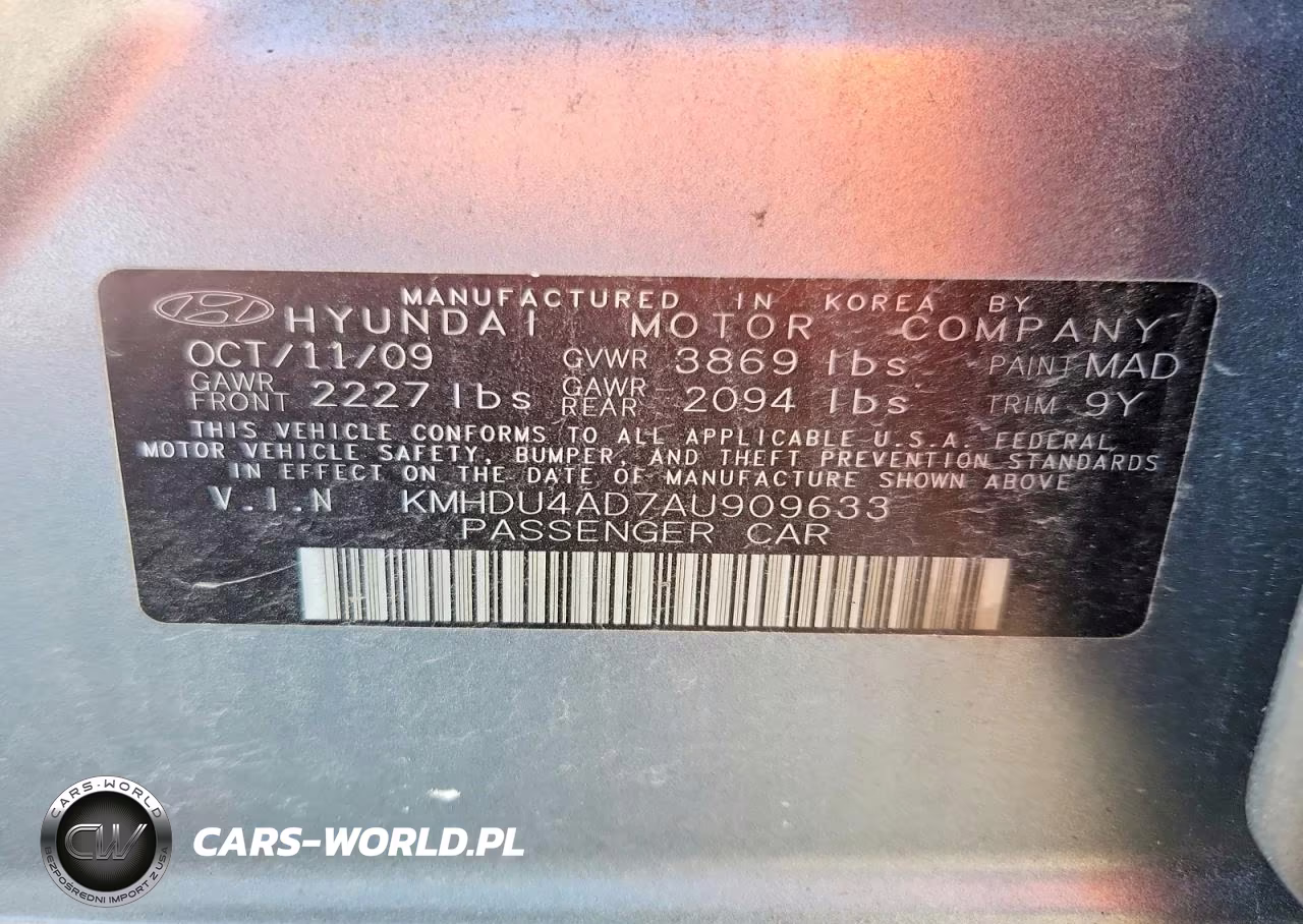 2010 Hyundai Elantra Gls VIN:KMHDU4AD7AU909633 - 12