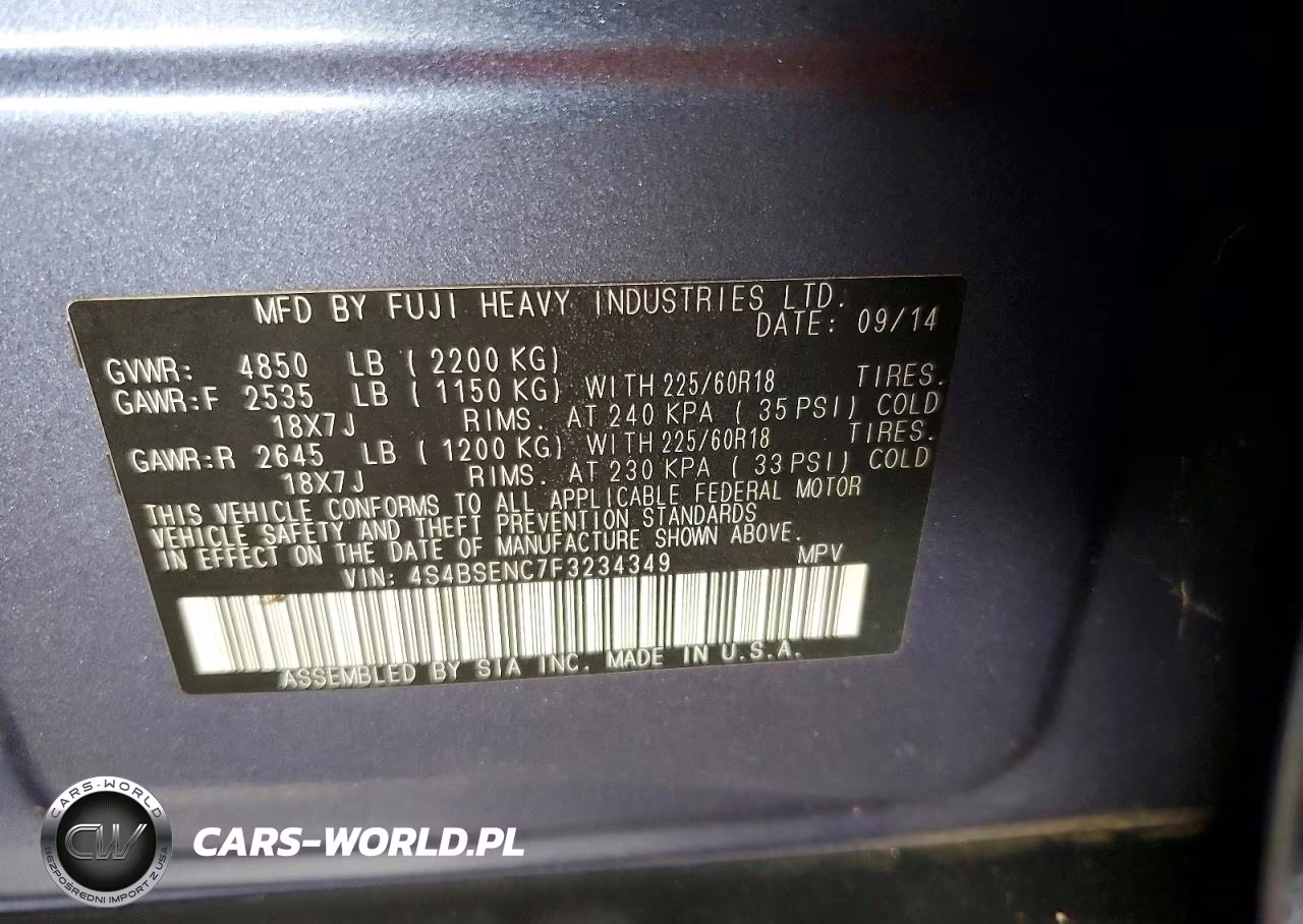 2015 Subaru Outback 3.6R Limited VIN:4S4BSENC7F3234349 - 13