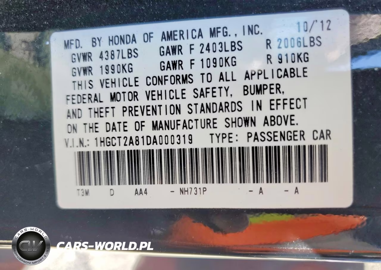 2013 Honda Accord Exl VIN:1HGCT2A81DA000319 - 12