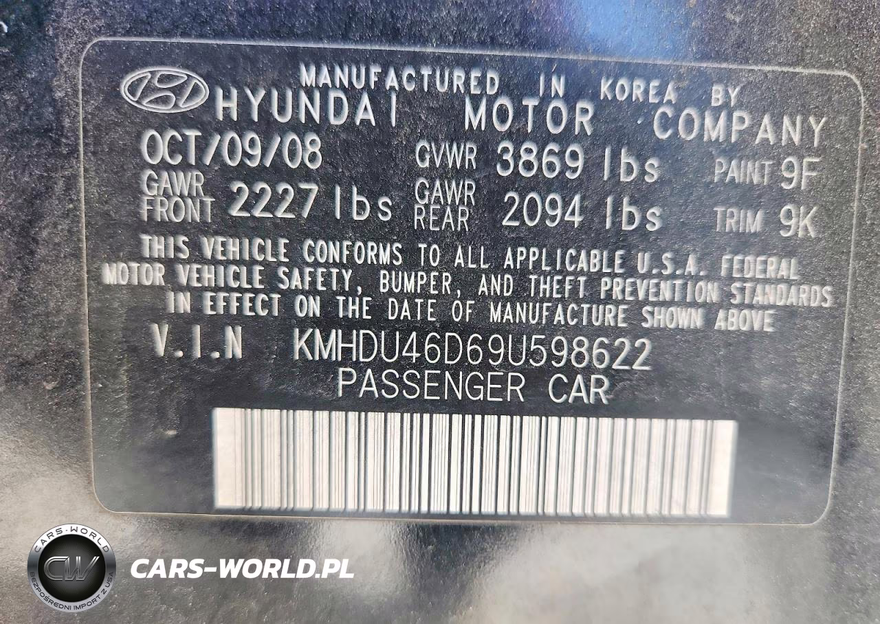 2009 Hyundai Elantra Gls VIN:KMHDU46D69U598622 - 13