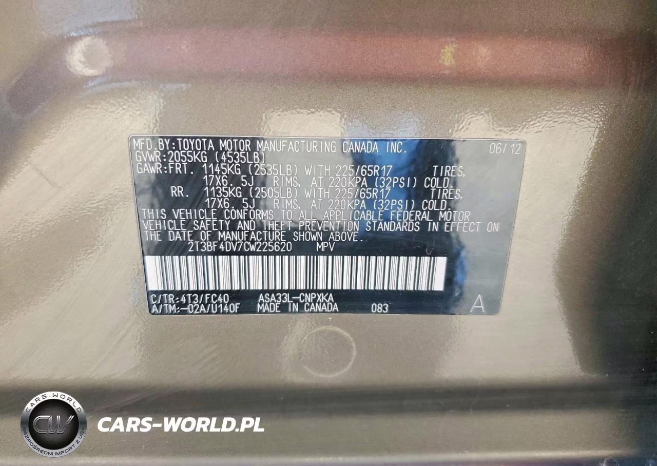 2012 Toyota Rav4 Base VIN:2T3BF4DV7CW225620 - 13