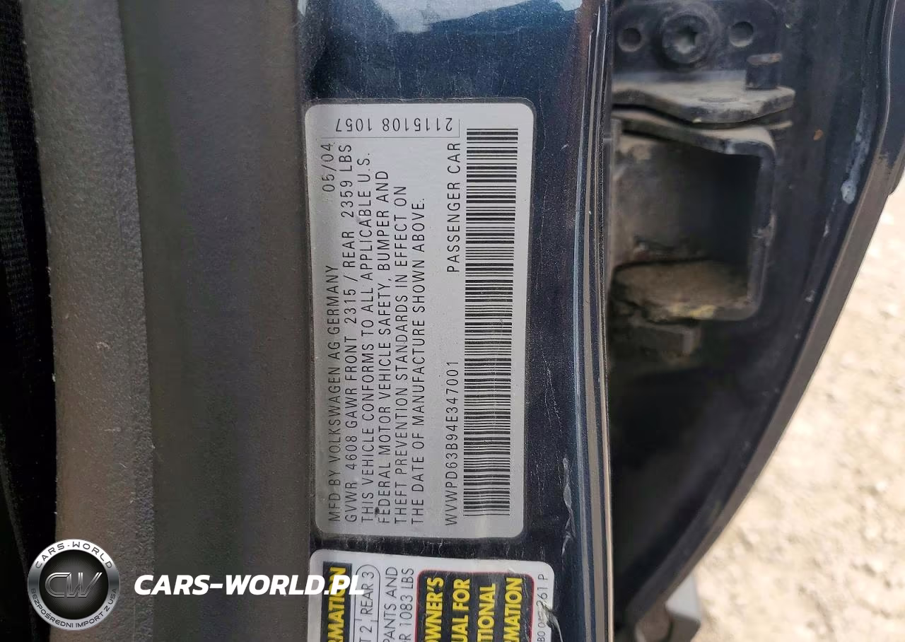 2004 Volkswagen Passat Gls VIN:WVWPD63B94E347001 - 12
