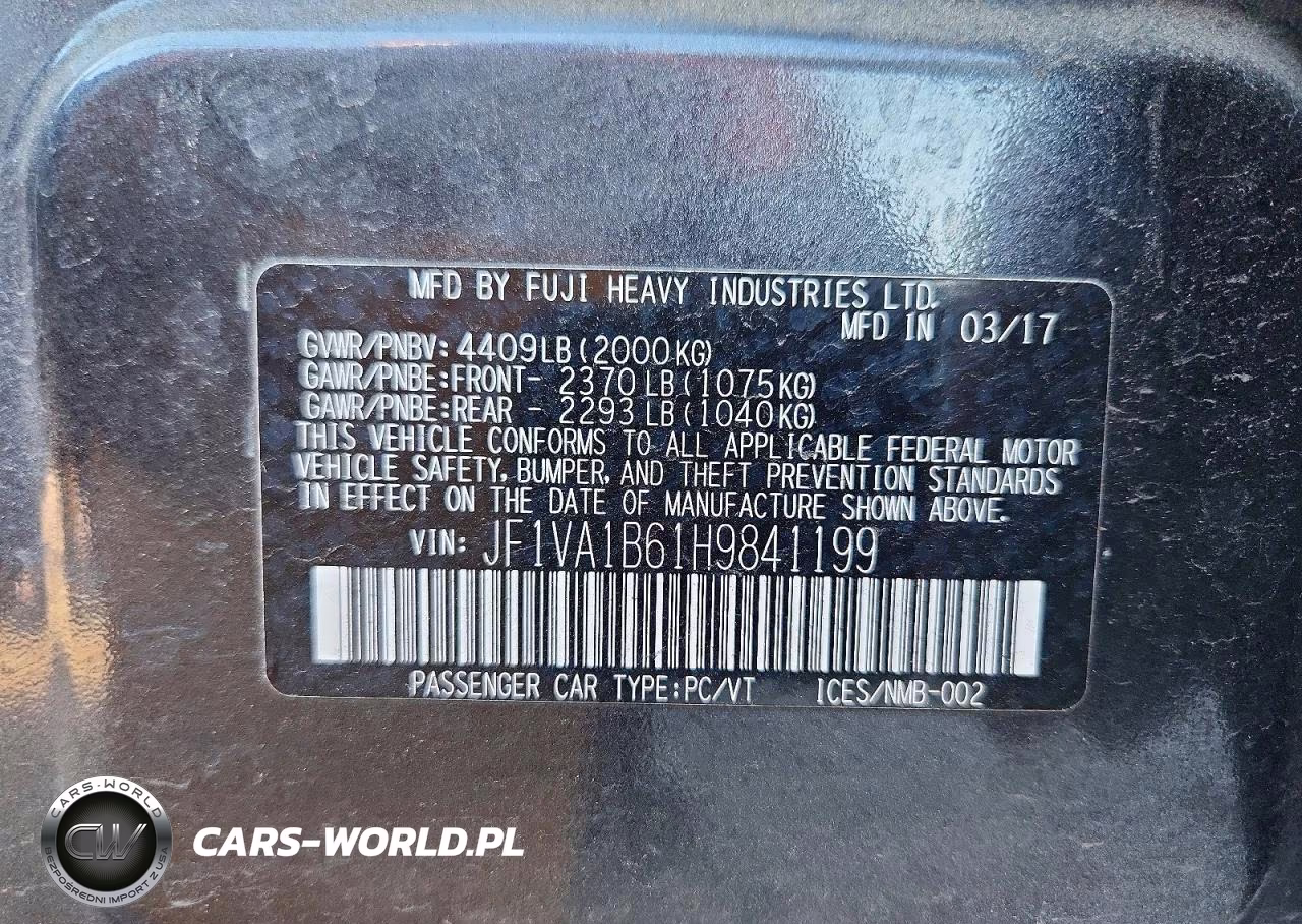 2017 Subaru Wrx VIN:JF1VA1B61H9841199 - 13