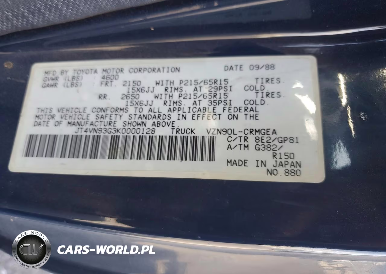 1989 Toyota Pickup Sr5 V6 VIN:JT4VN93G3K0000128 - 12