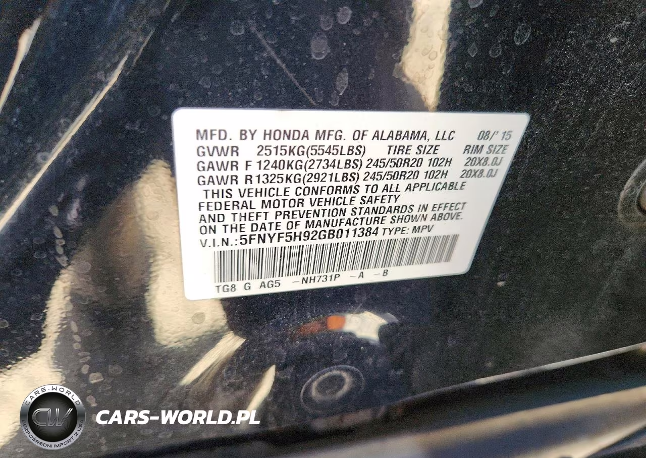 2016 Honda Pilot Touring VIN:5FNYF5H92GB011384 - 13
