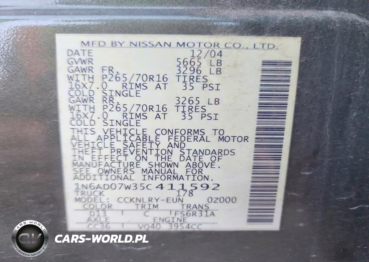 2005 Nissan Frontier Se VIN:1N6AD07W35C411592 - 12