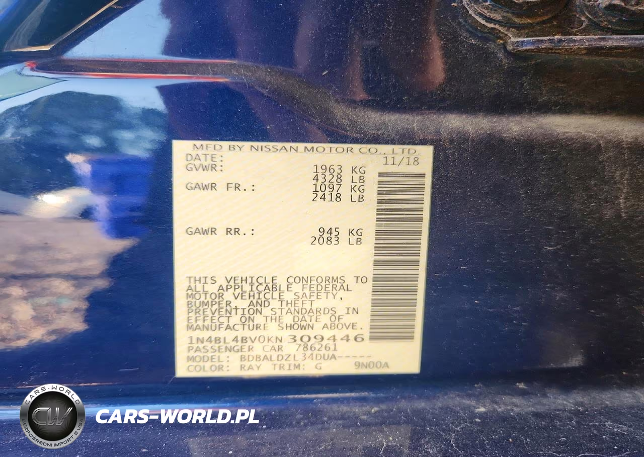 2019 Nissan Altima S VIN:1N4BL4BV0KN309446 - 12