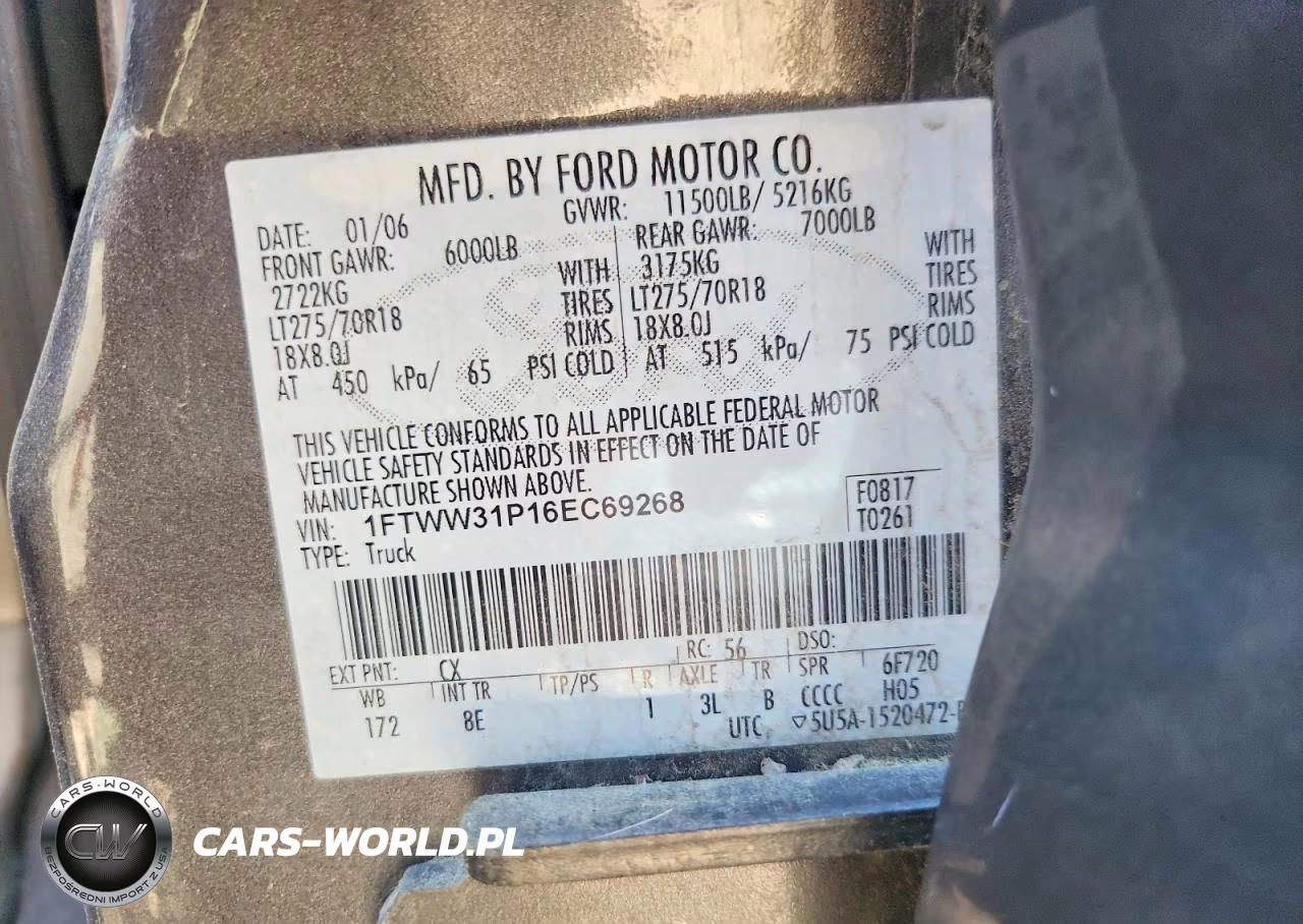 2006 Ford F350 Srw Super Duty VIN:1FTWW31P16EC69268 - 12