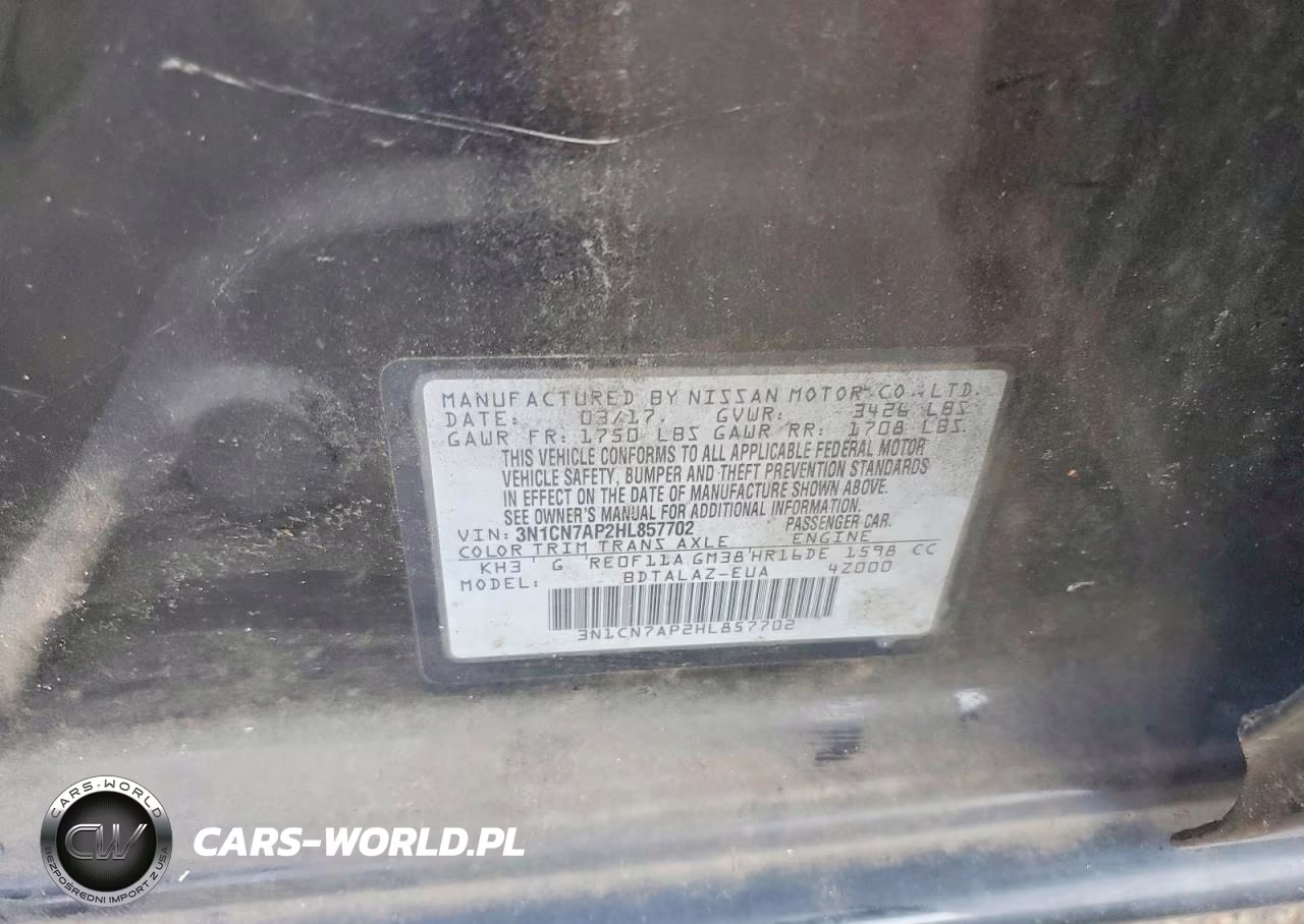 2017 Nissan Versa 1.6 S Plus VIN:3N1CN7AP2HL857702 - 12